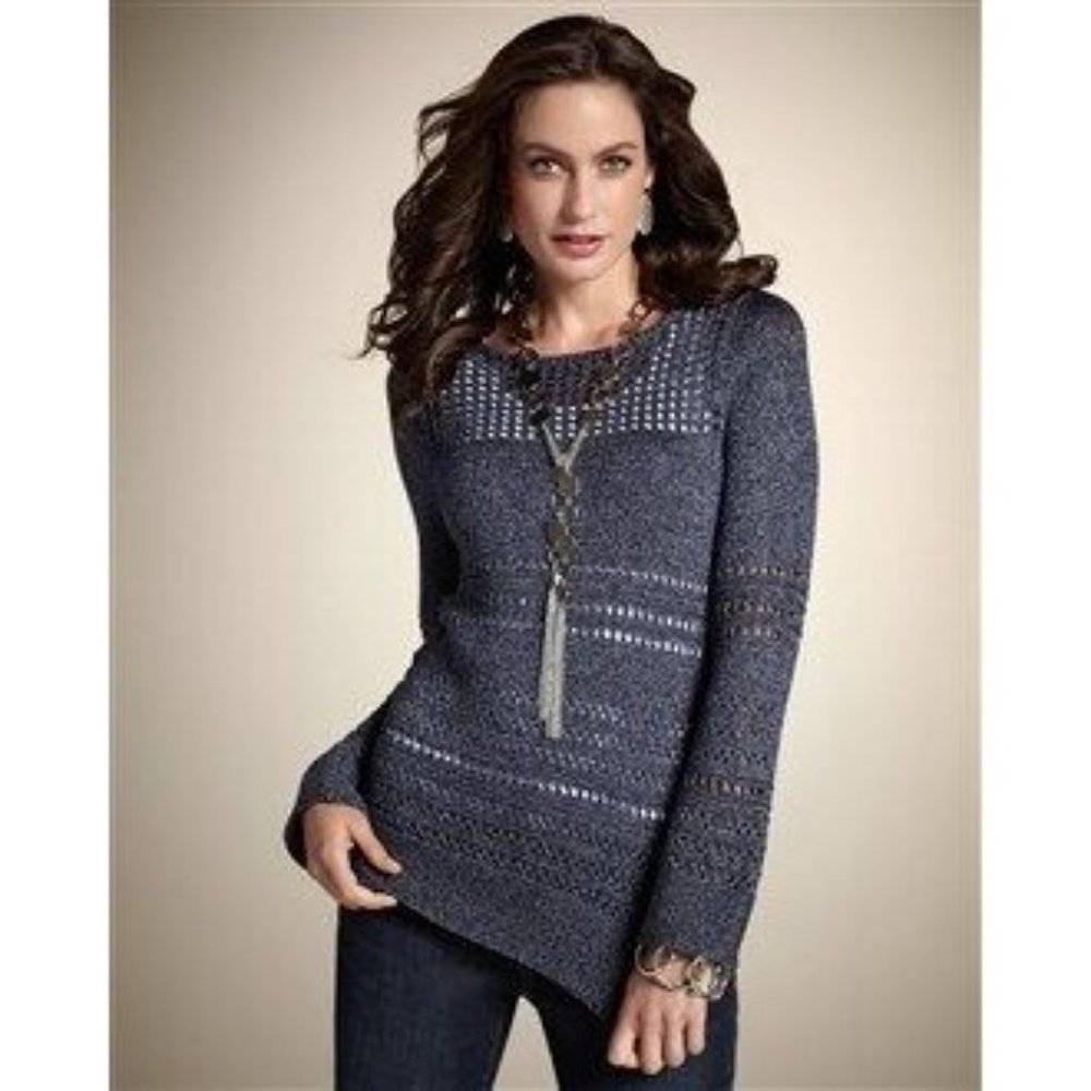 Chico’s Womens Harmony Texture Pullover Sweater in Misty Lilac 1 (M) Open Knit